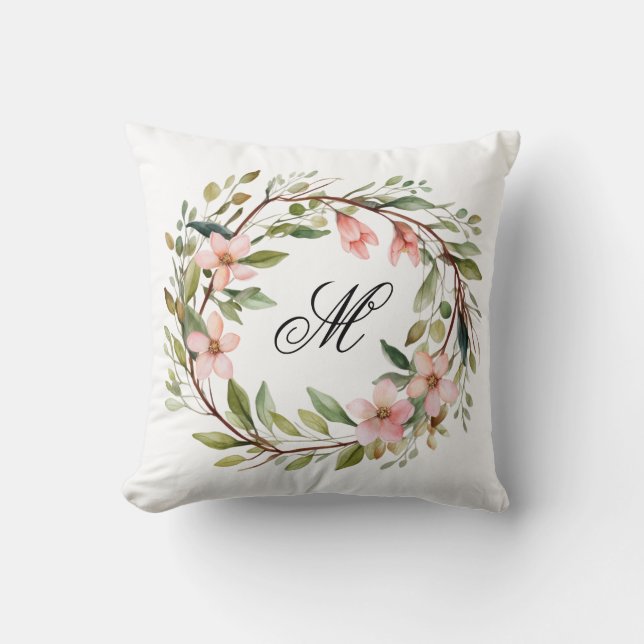 Coussin Monogramme Jolie brindille et couronne Fleur sauva (Recto)