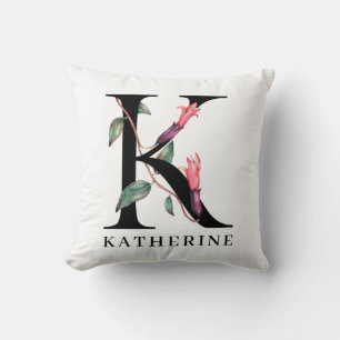 Coussin Monogramme K Alphabet Floral Personnalisé