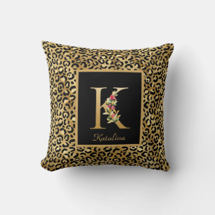 Coussin Monogramme K personnalisé Léopard Moderne