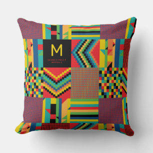 Coussin Monogramme Kente Style Tissu Kwanzaa Cadeau