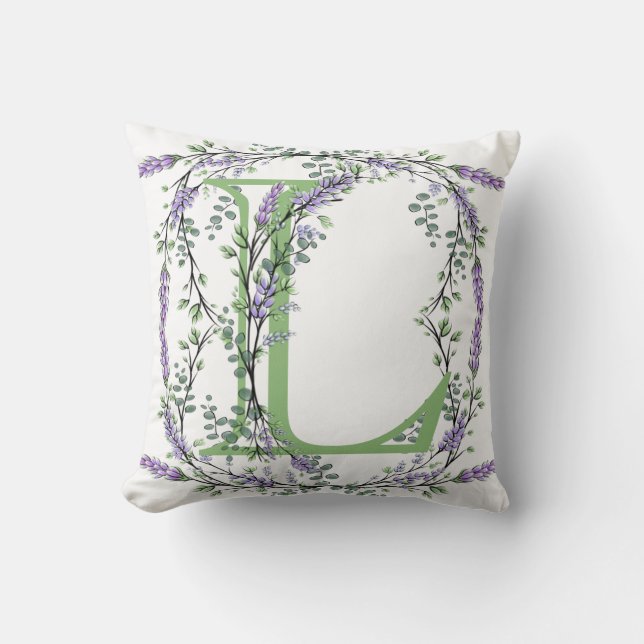Coussin Monogramme L Lavande Eucalyptus (Recto)