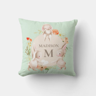 Coussin Monogramme Lapin lapins Floral Baby Personnalisé