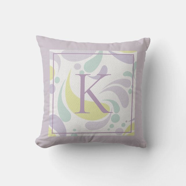 Coussin Monogramme léger en pastel lilas et vert de motif (Recto)