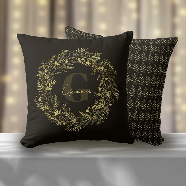 Coussin Monogramme Lettre G Botanique Dorée Grâce (Créateur téléchargé)