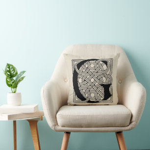 Coussin Monogramme lettre G Impression vintage nœud celtiq