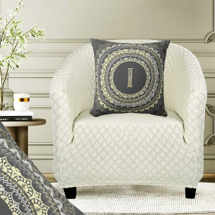 Coussin Monogramme Lettre I Motif Symétrique Vintage