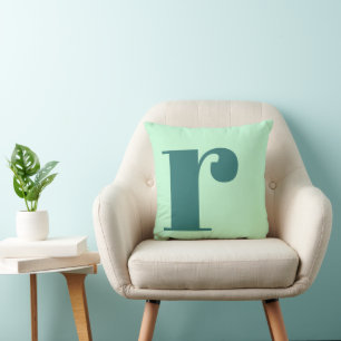 Coussin Monogramme Lettre initiale Monnaie verte Turquoise