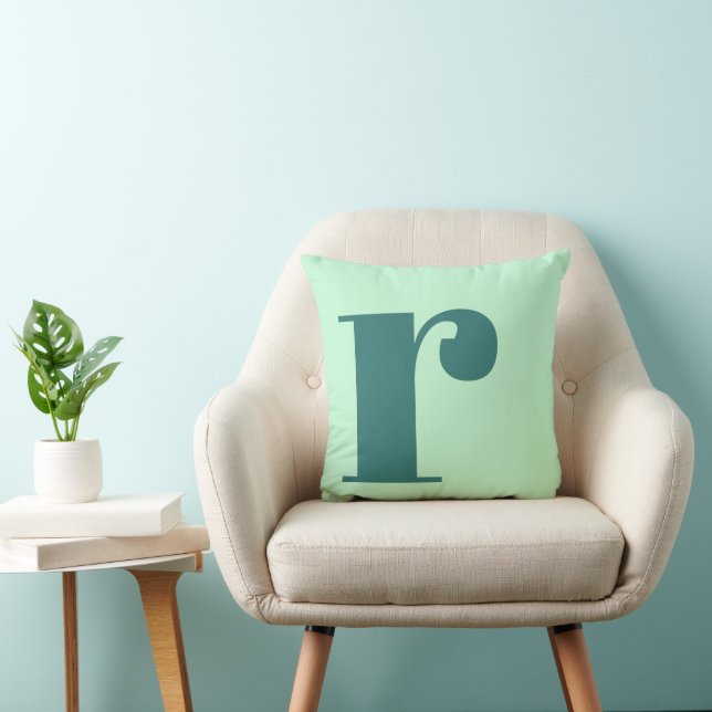 Coussin Monogramme Lettre initiale Monnaie verte Turquoise (Chaise)