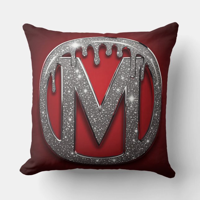 Coussin Monogramme Lettre M en lettrage goutte chrome roug (Recto)