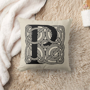 Coussin Monogramme lettre P Impression vintage nœud celtiq