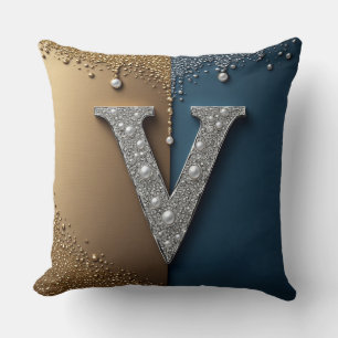 Coussin Monogramme Lettre V Avec Diamants Perles