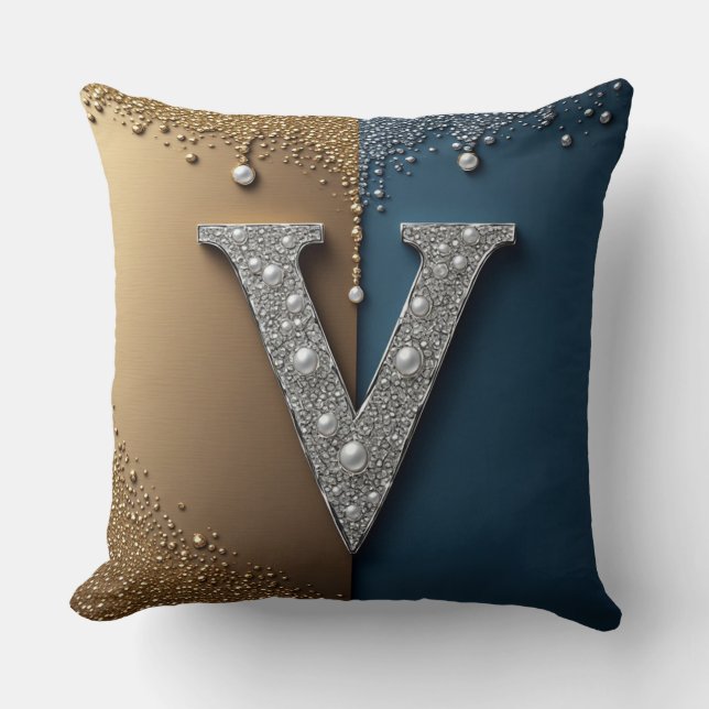 Coussin Monogramme Lettre V Avec Diamants Perles (Recto)