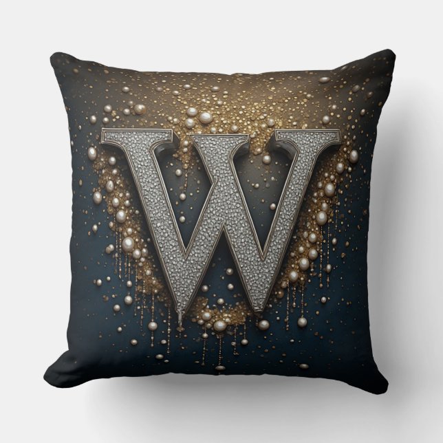 Coussin Monogramme Lettre W avec Diamants Perles (Recto)