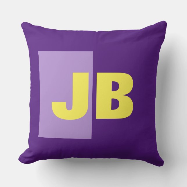 Coussin Monogramme Lettres initiales violet jaune (Recto)