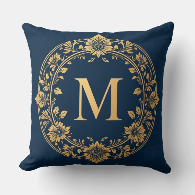 Coussin Monogramme M floral doré Décoration élégante pour  (Recto)