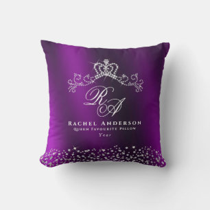 Coussin Monogramme Magenta Couronne Brillante