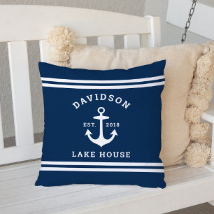 Coussin Monogramme Maison de Lac Ancre Marine Navy