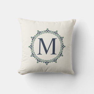Coussin Monogramme Mandala Green Navy Jeu d'oreiller