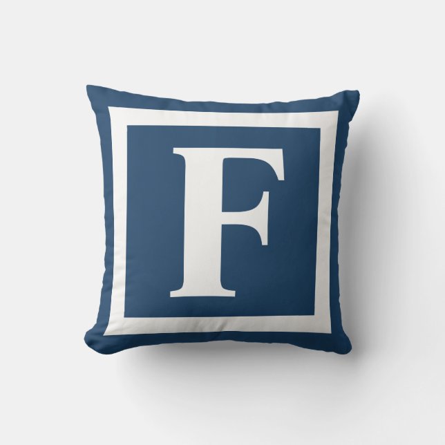 Coussin Monogramme Marine initiale bleu blanc (Recto)