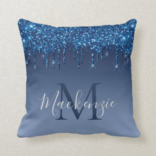 Coussin Monogramme Marine Parties scintillant Bleue Modern