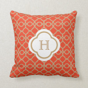Coussin Monogramme marocain orange et or