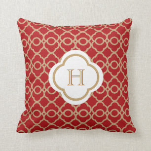 Coussin Monogramme marocain rouge et or