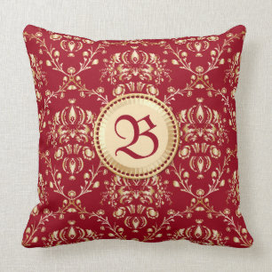 Coussin Monogramme médiéval magnifique de rouge de carmin