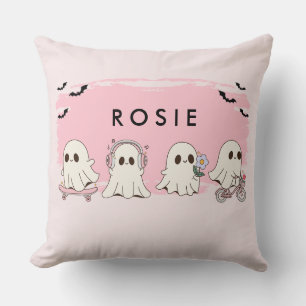 Coussin Monogramme mignon Halloween Fantômes roses Éffraya