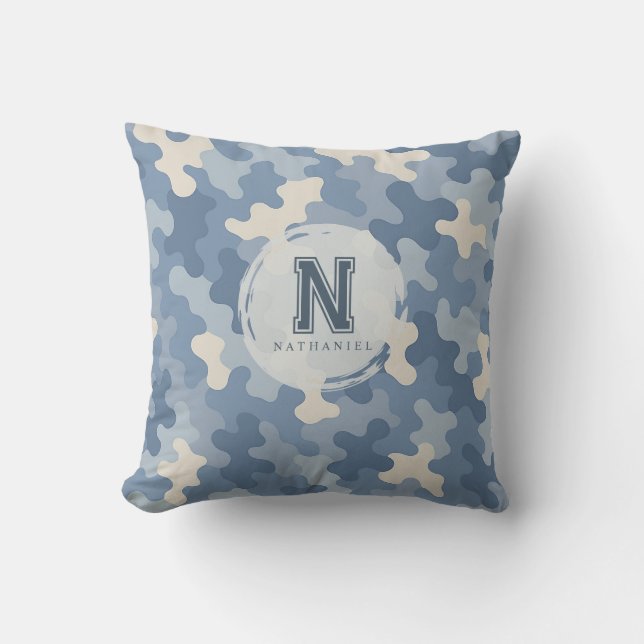 Coussin Monogramme militaire de Camion bleu (Recto)