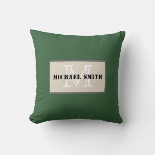 Coussin Monogramme minimaliste Arrière - plan vert de mous