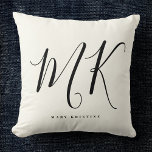 Coussin Monogramme minimaliste de luxe noir ivoire chic él<br><div class="desc">Chic et élégant,  ce coussin d'épine monogramme moderne en ivoire et noir est un design minimaliste sophistiqué qui combine votre monogramme dans un script écrit à la main le long de votre nom dans une élégante typographie serif.</div>