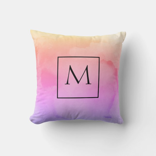 Coussin Monogramme minimaliste de rectangle d'aquarelle (Recto)
