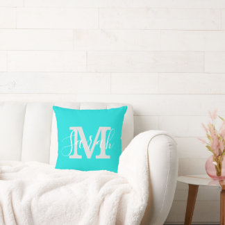 Coussin Monogramme minimaliste Nom du monogramme Turquoise