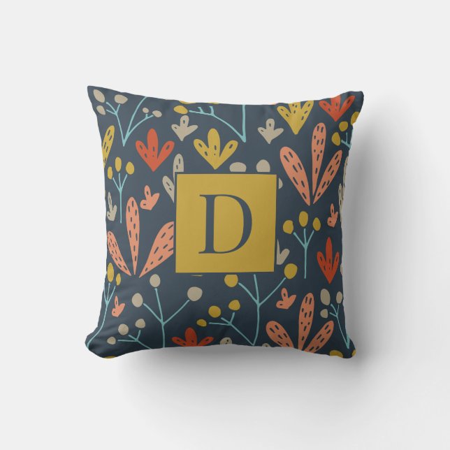 Coussin Monogramme moderne à motif floral Or ancien (Recto)