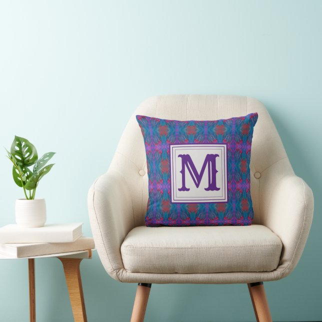 Coussin Monogramme moderne Abstrait pourpre (Chaise)