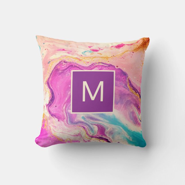 Coussin Monogramme moderne Abstrait rose fine art (Recto)