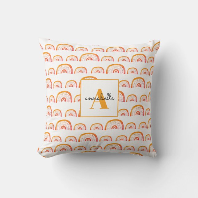Coussin Monogramme Moderne Arc-en-ciel Aquarelle Orange (Recto)