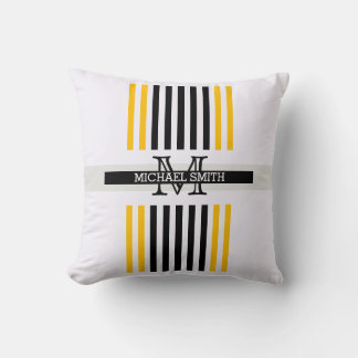 Coussin Monogramme Moderne Black Amber Stripes Motif
