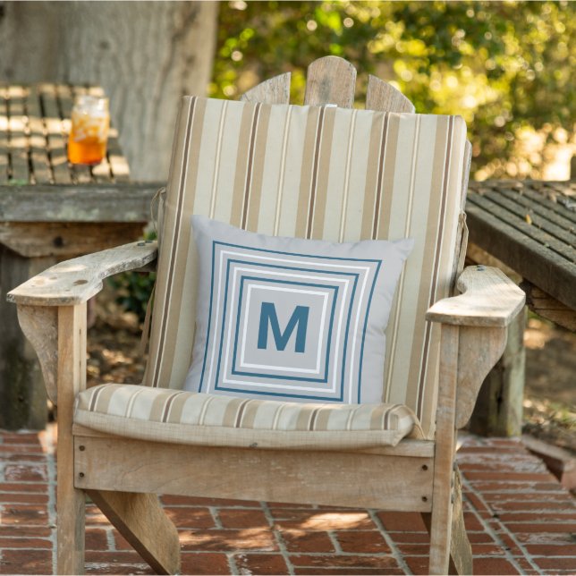 Coussin Monogramme moderne bleu blanc Carrés Abstraits gri (Chaise)