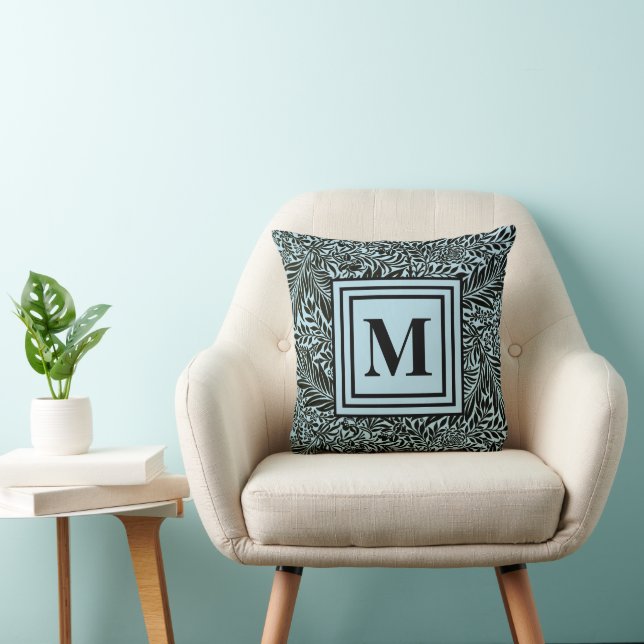 Coussin Monogramme moderne bleu clair William Morris Motif (Chaise)