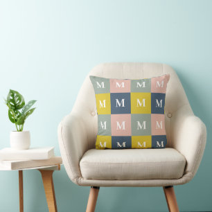Coussin Monogramme moderne bloc géométrique couleur