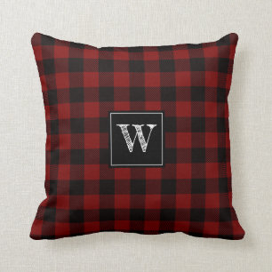 Coussin Monogramme moderne de Russe Deep Red Buffalo