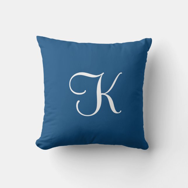Coussin Monogramme moderne élégant, classique et bleu sur  (Recto)