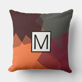 Coussin Monogramme Moderne Élégant Couleurs Rétro Géométri