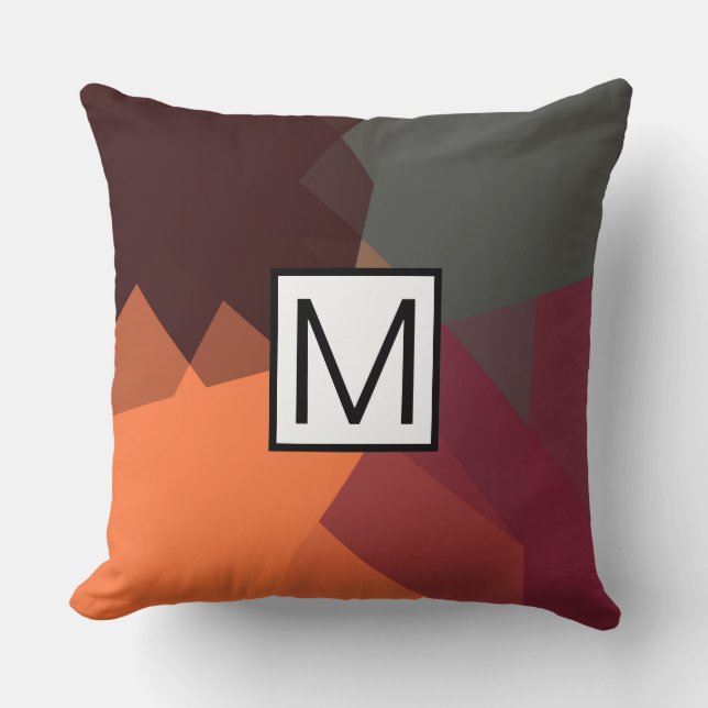 Coussin Monogramme Moderne Élégant Couleurs Rétro Géométri (Recto)