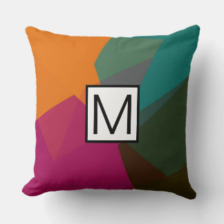 Coussin Monogramme Moderne Élégant Rétro Couleurs Géométri