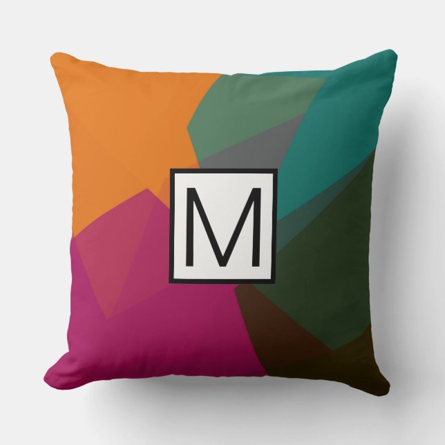 Coussin Monogramme Moderne Élégant Rétro Couleurs Géométri (Recto)