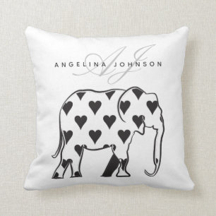 Coussin Monogramme moderne éléphant , noir et blanc Motif