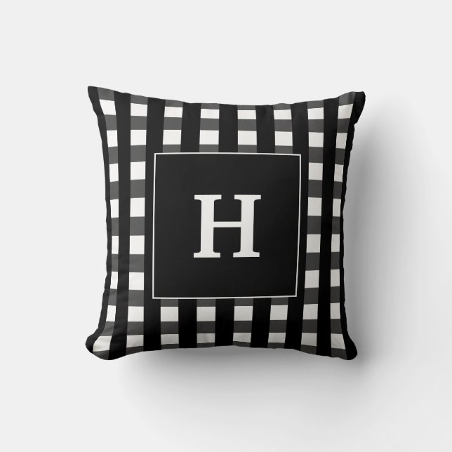 Coussin Monogramme moderne en noir et blanc (Recto)