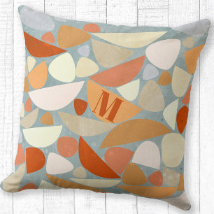 Coussin Monogramme Moderne Formes Abstraites Orange